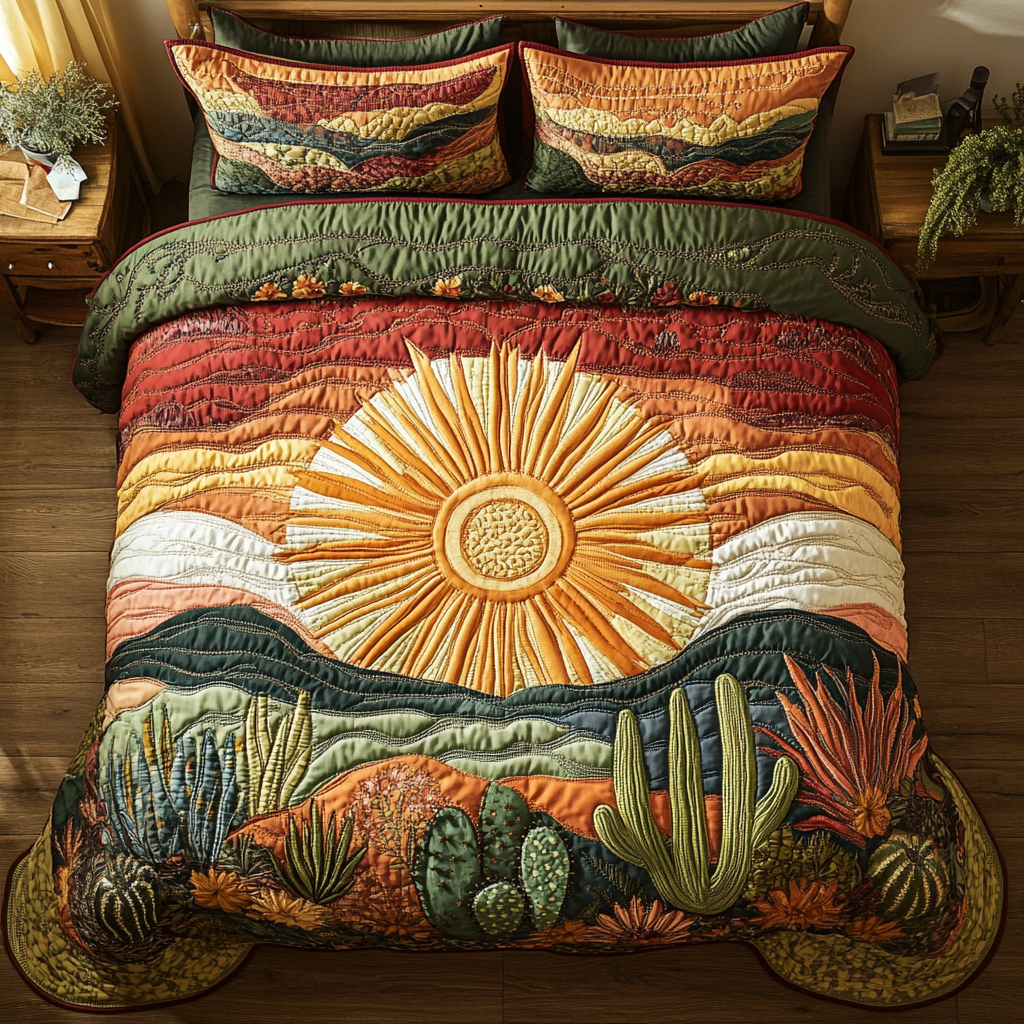 Cactus Sunset 3-delt quiltet sengetøjssæt