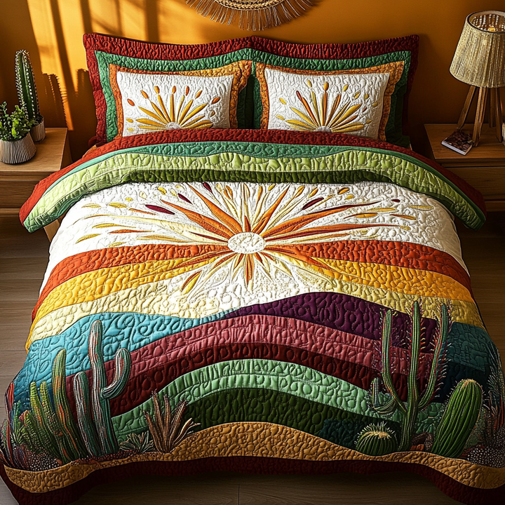 Cactus Sunset 3-delt quiltet sengetøjssæt