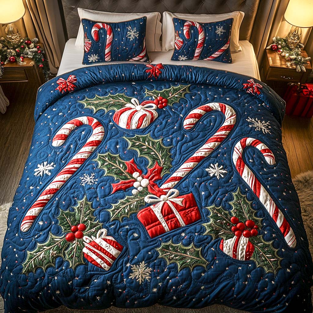 Candy Cane Dreams 3-delt quiltet sengetøjssæt