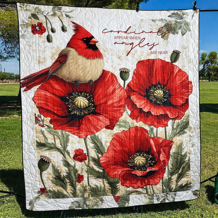 Cardinaler Visar Sig Når Engle Er Nær Kunst Quilt Ophæng