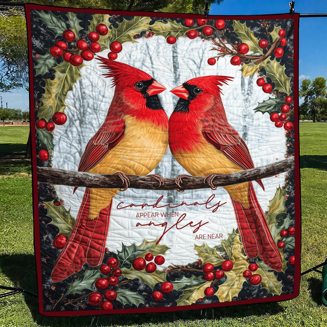 Cardinaler Visner Når Engle Er Tæt På Kunst Quilt Hængende