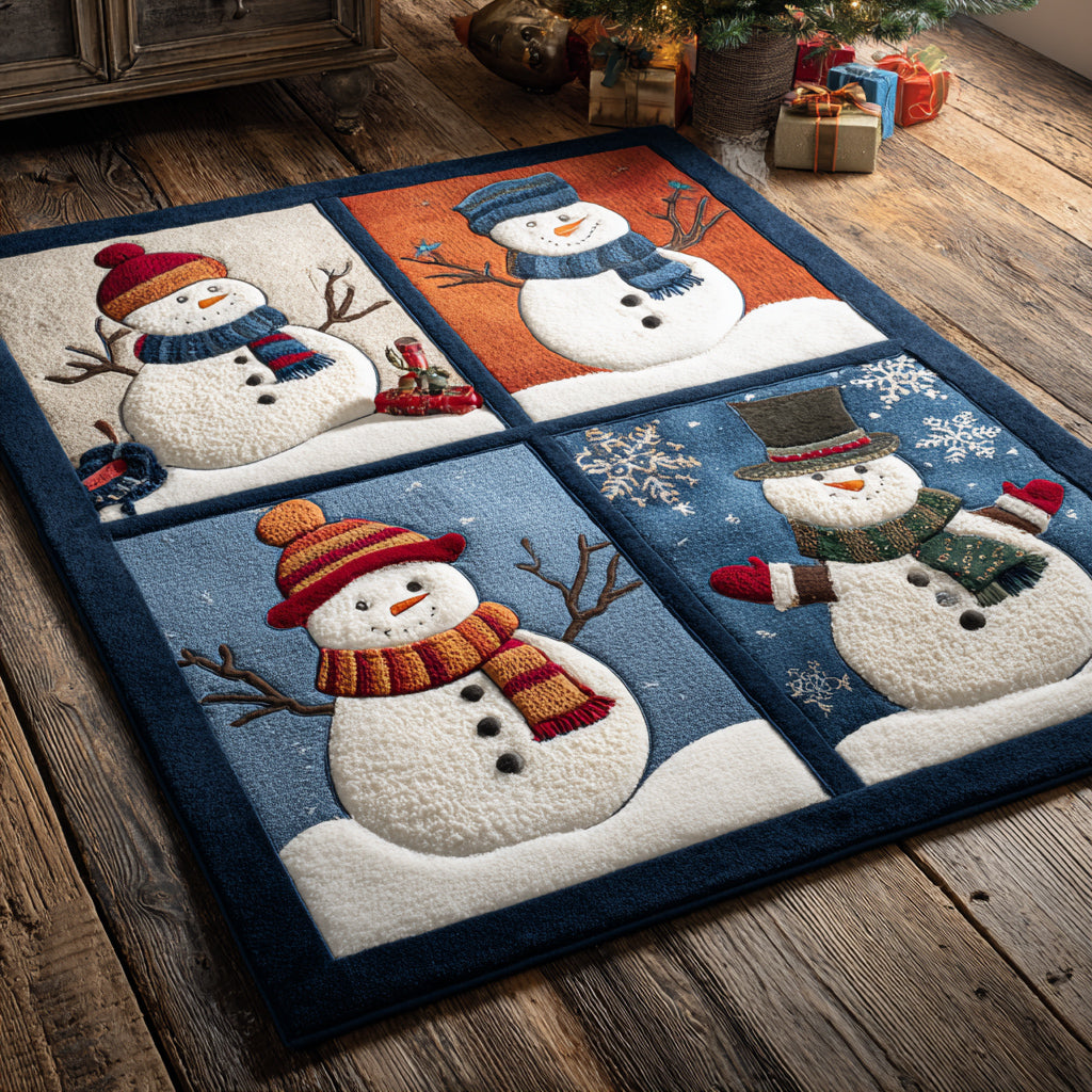 Checker Snowman Blocks Area Rug