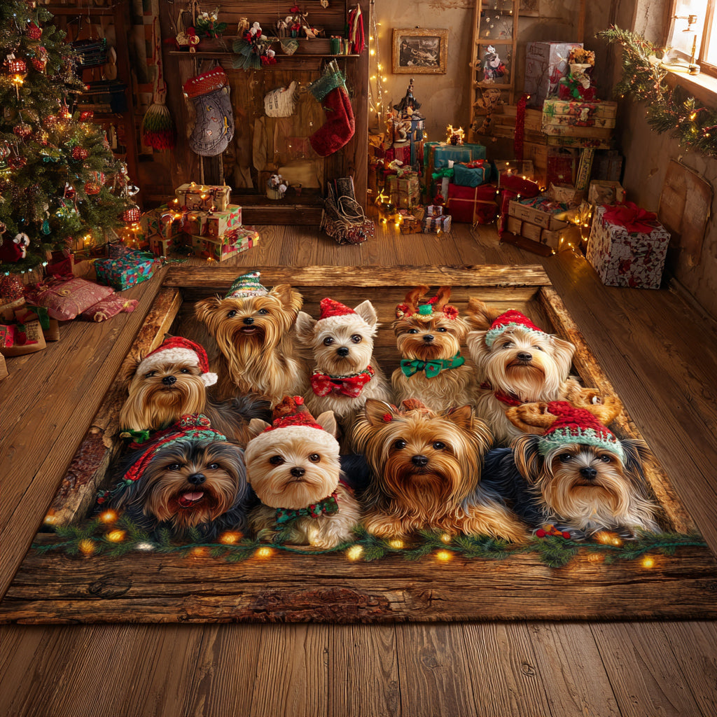 Christmas Yorkie Area Rug