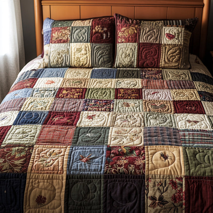 Patchwork 3-delt quiltet sengetøjssæt