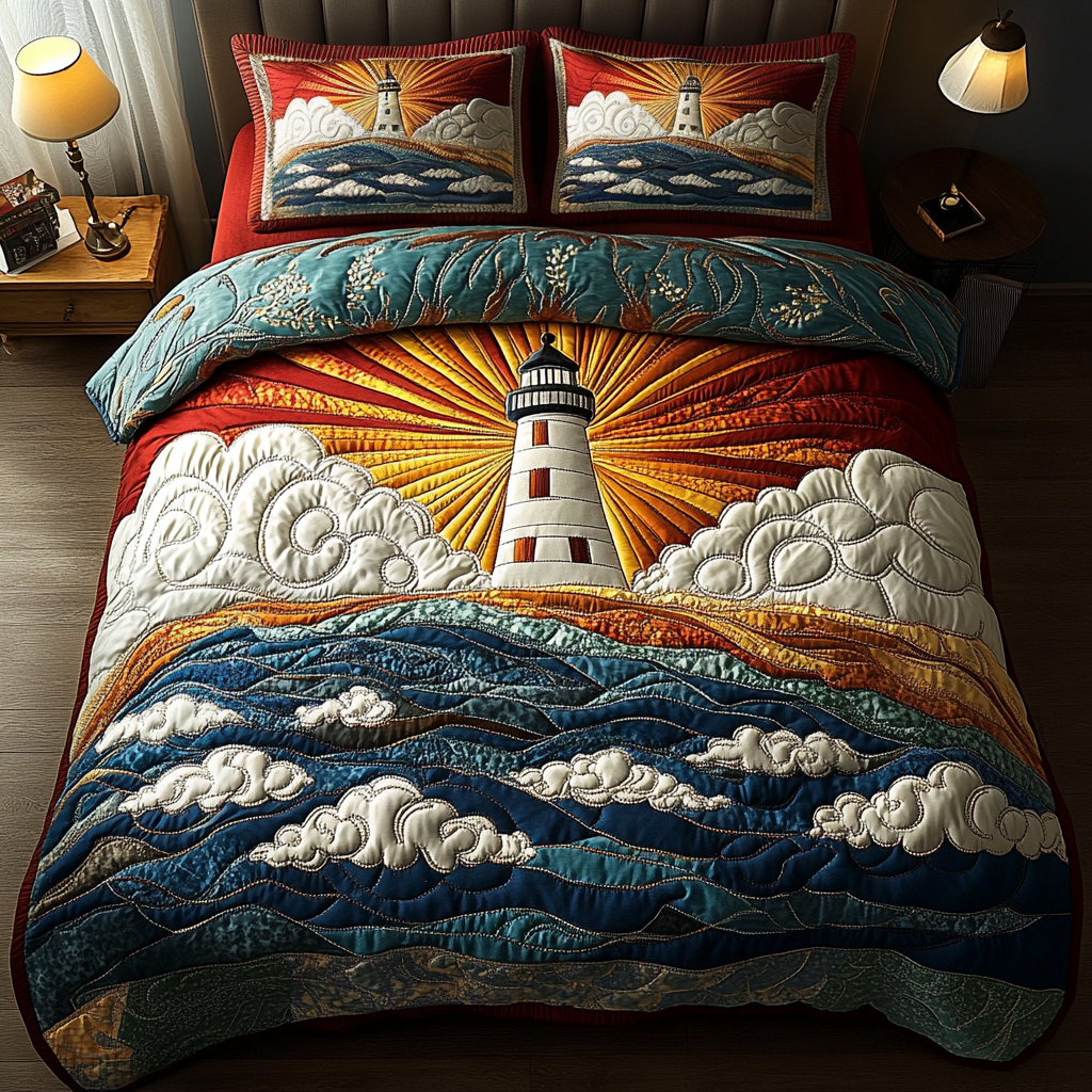 Lighthouse 3-delt quiltet sengetøjssæt