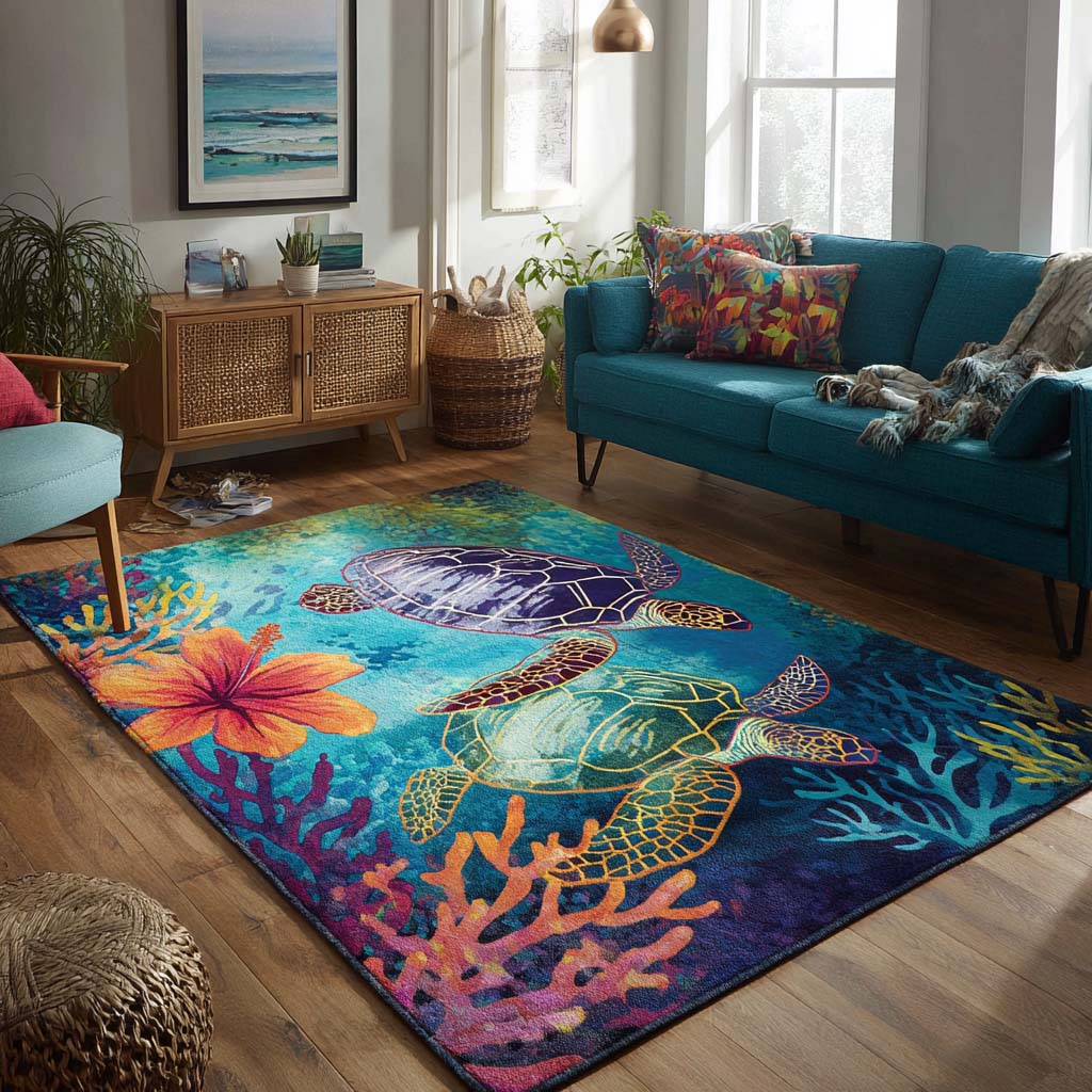 Coastal Turtle Area Rug