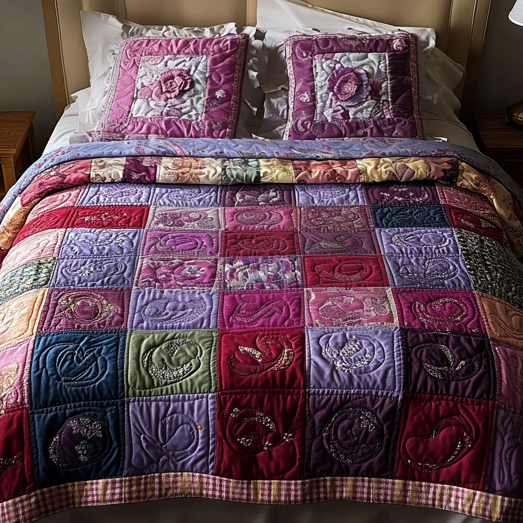 Patchwork 3-delt quiltet sengetøjssæt