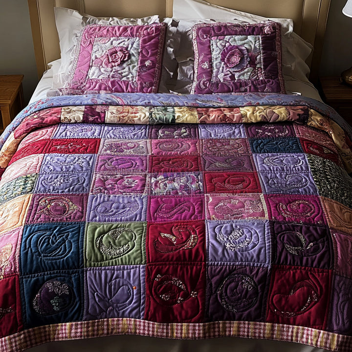 Patchwork 3-delt quiltet sengetøjssæt