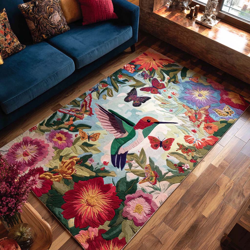 Colorful Hummingbird Area Rug