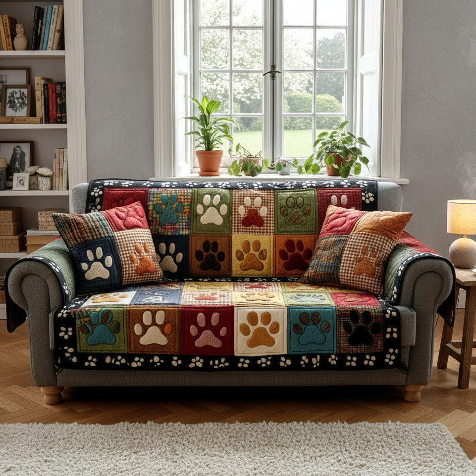 Farverig Pote Patchwork Quiltet Sofapude