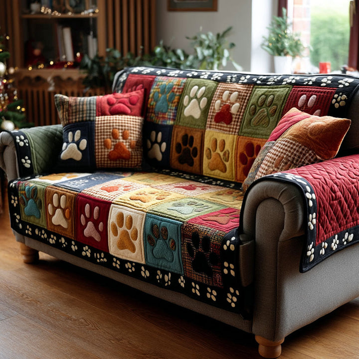 Farverig Pote Patchwork Quiltet Sofapude