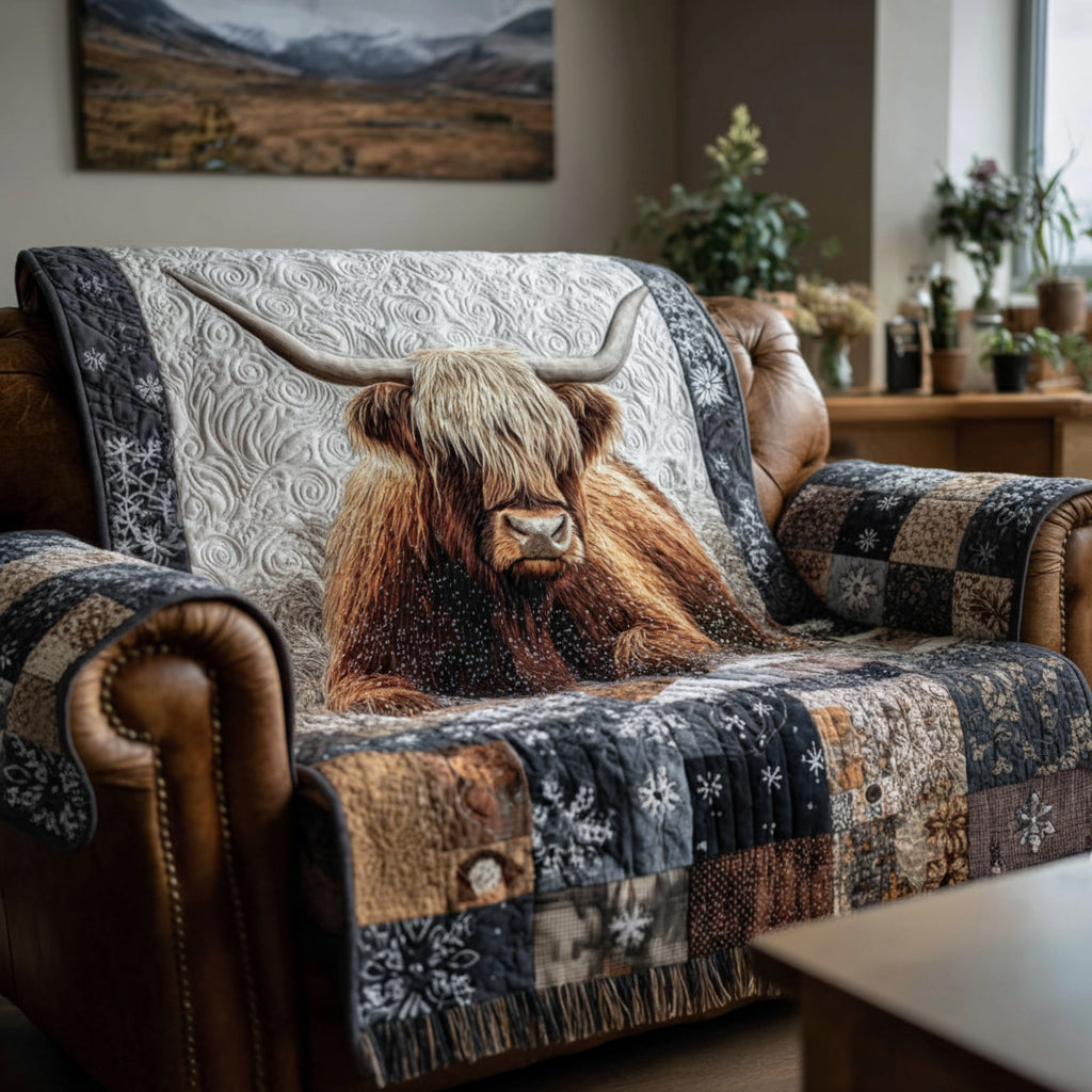 Couchland Highland Cow Quilted Sofa Cover