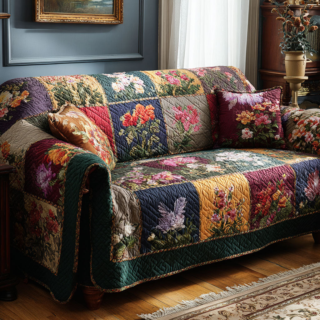Landlig Blomstret Quilted Sofa Dække