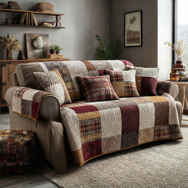 Farmhouse Patchwork Quilted Sofa Cover