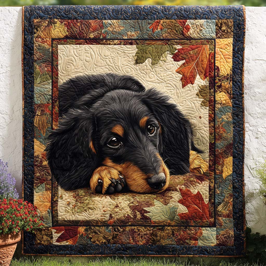 Dachshund Efterårsparade Quiltet Tæppe