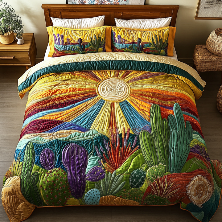 Cactus Sunset 3-delt quiltet sengetøjssæt