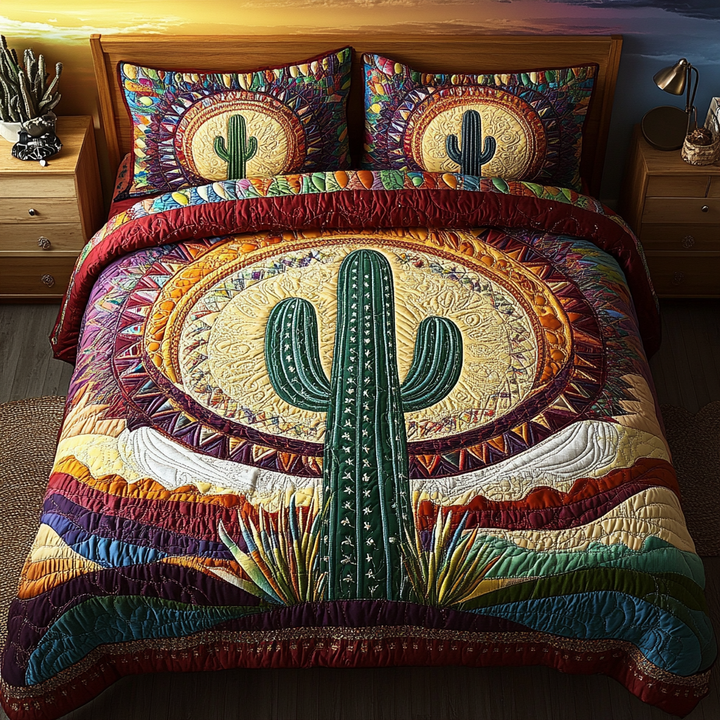 Cactus Sunset 3-delt quiltet sengetøjssæt