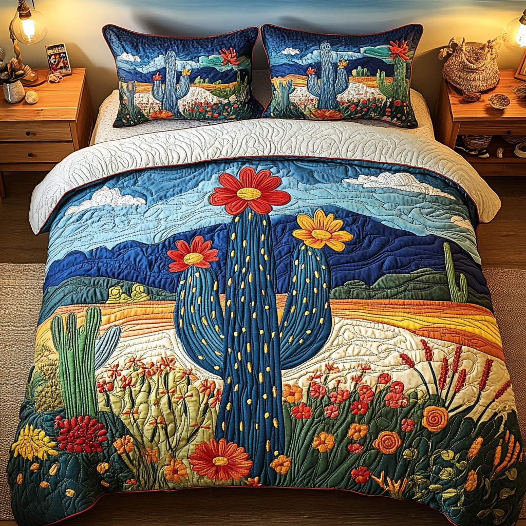 Cactus Sunset 3-delt quiltet sengetøjssæt