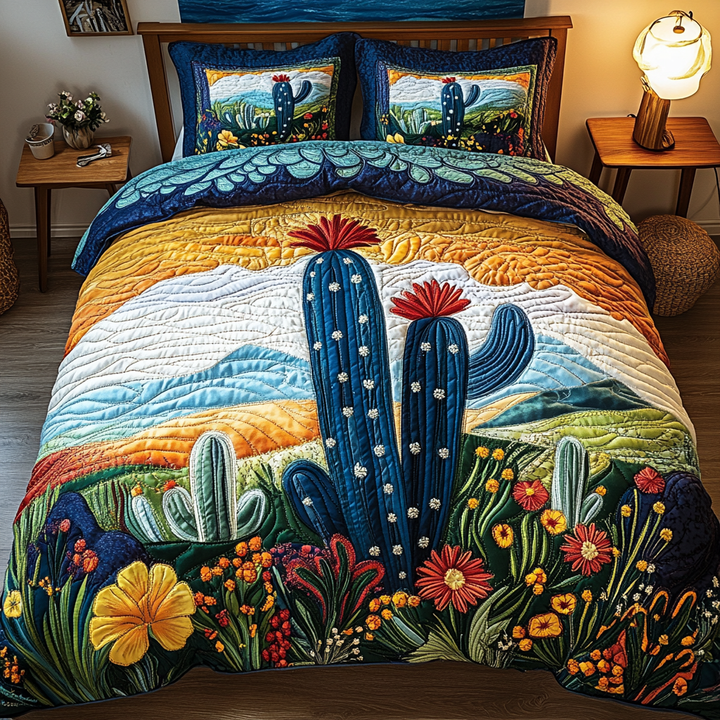 Cactus Sunset 3-delt quiltet sengetøjssæt
