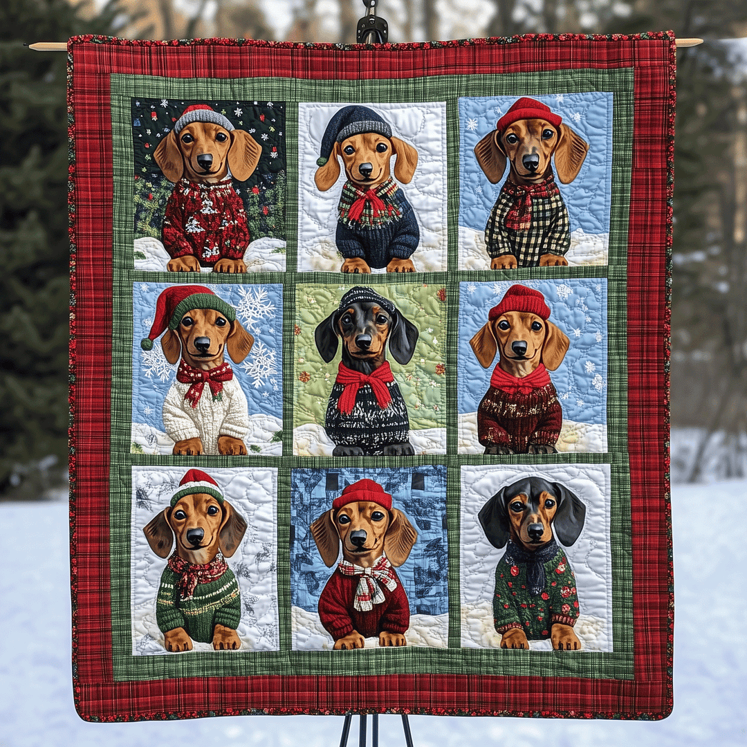 Doxie Vinterønsker Kunst Quilt Hængende