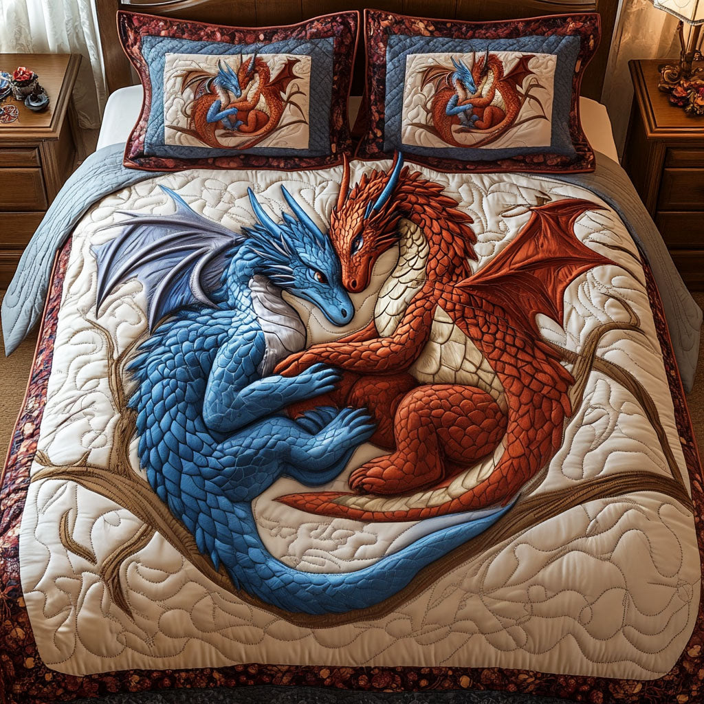 Dragon Embrace 3-delt quiltet sengetøjssæt