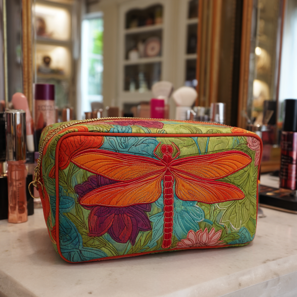 Dragonfly Bloom Quiltet Makeup Taske