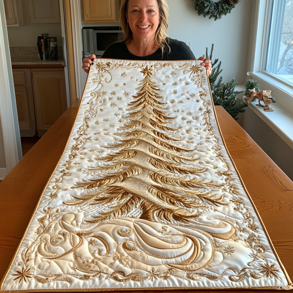 Elegant Juletræ Quilted Bordløber