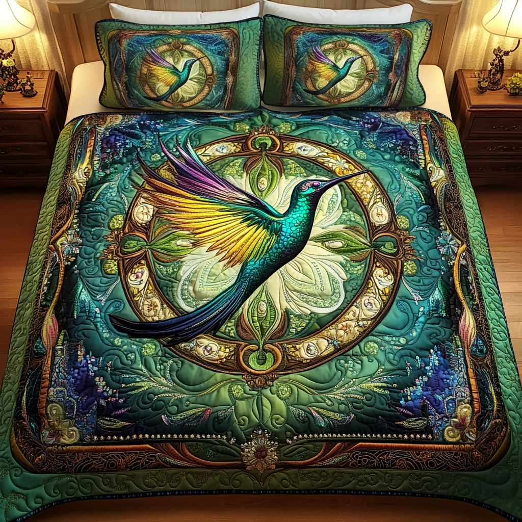 Emerald Dreams 3-delt quiltet sengetøjssæt
