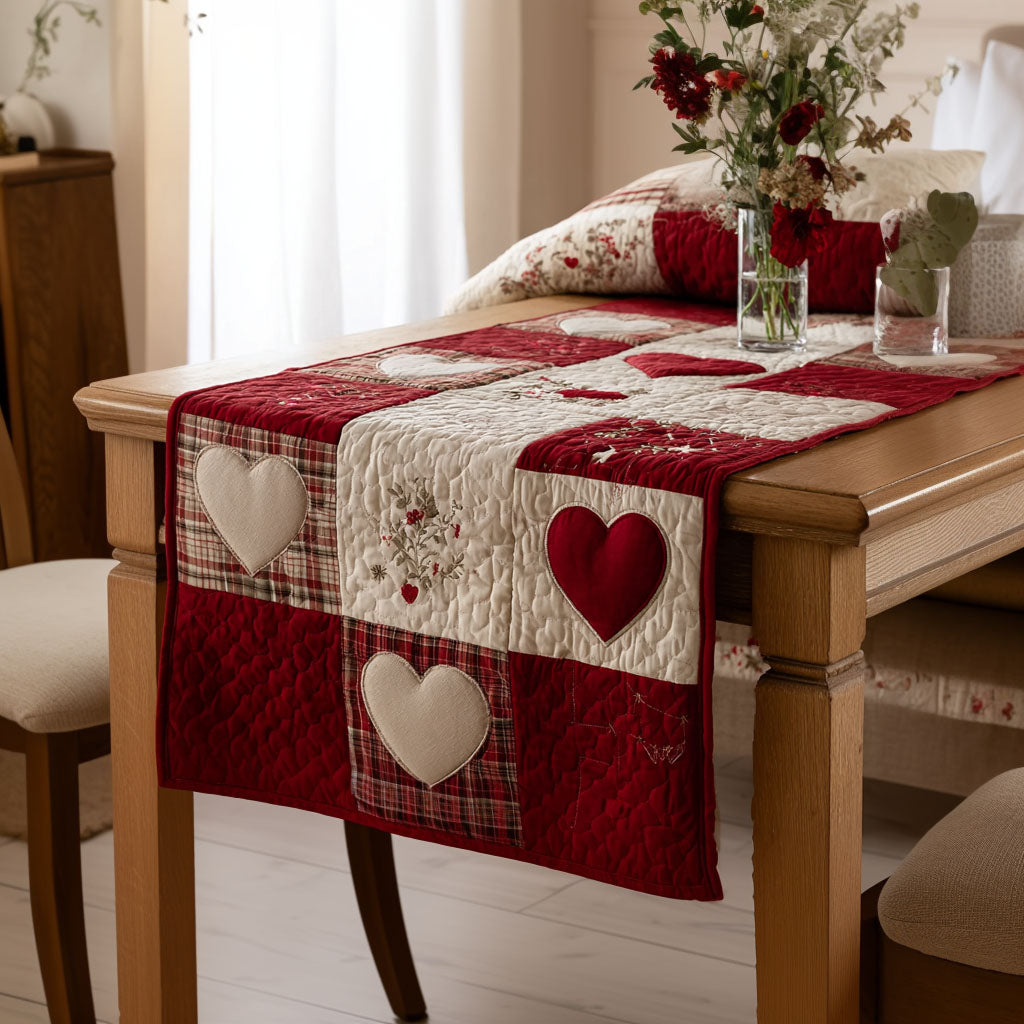Farmhouse Hearts Quilted Table Runner