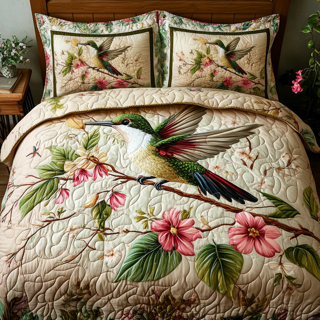 Hummingbird 3-delt quiltet sengetøjssæt