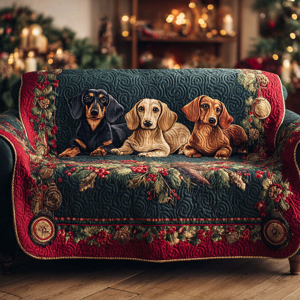 Festlig Dachsund Glæde Quiltet Sofa Dække