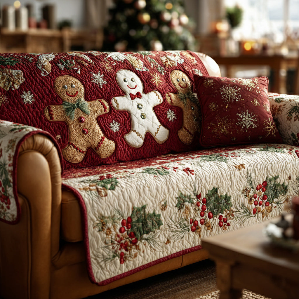 Festlig Ingefærbrød Mand Quilted Sofa Dække