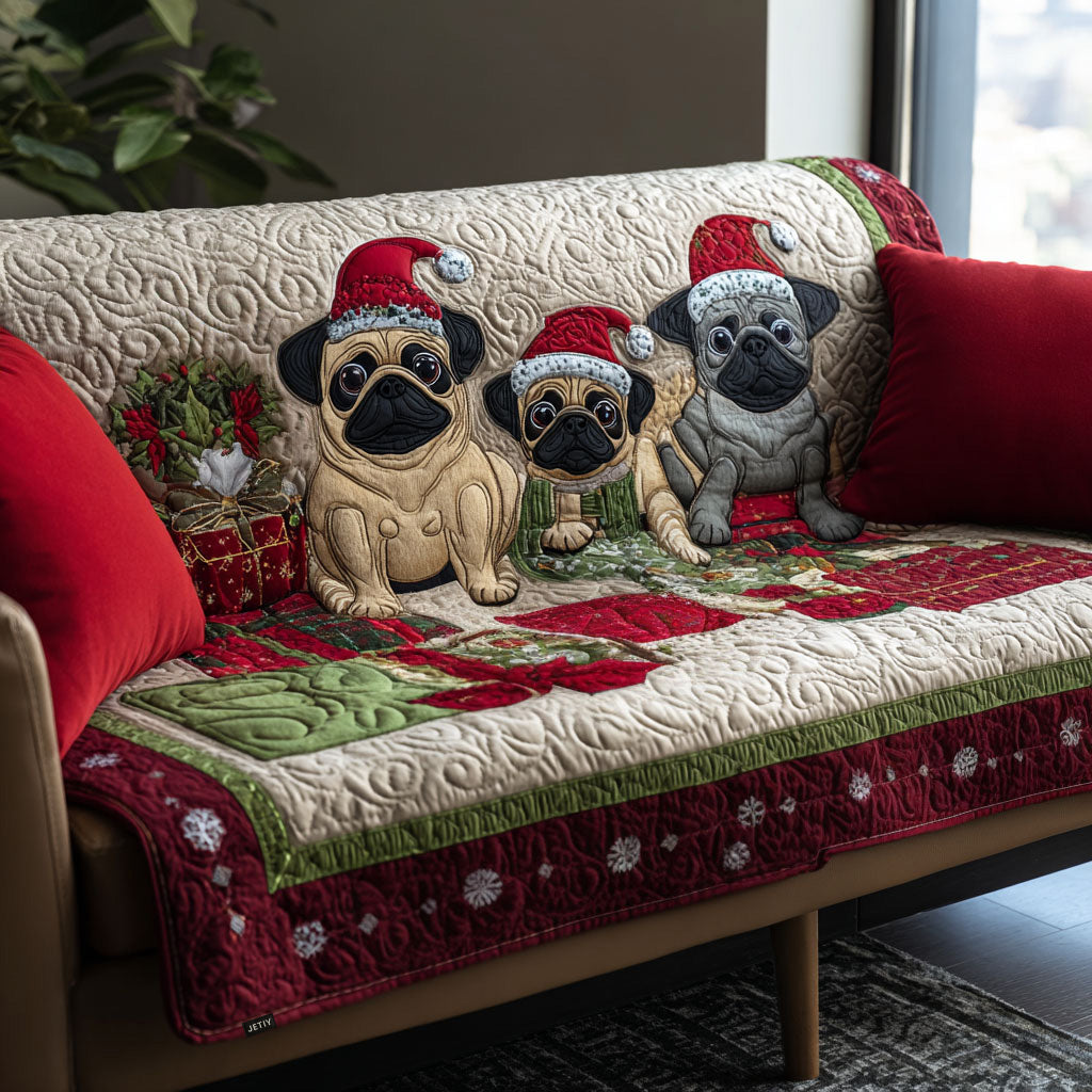 Festlig Pug Trio Quilted Sofa Cover