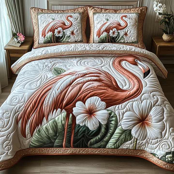 Flamingo 3-delt quiltet sengetøjssæt