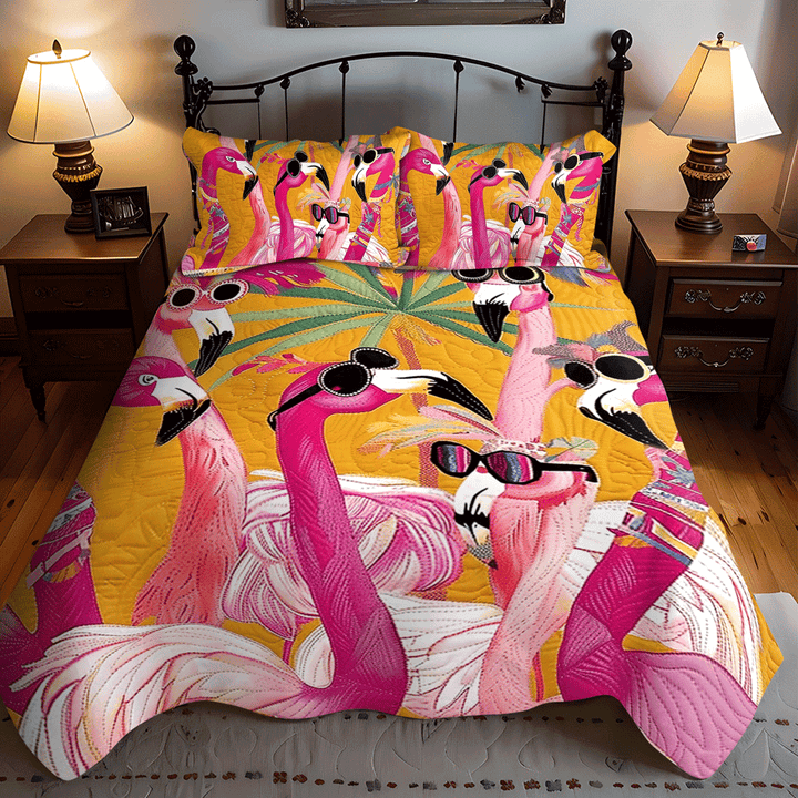 Flamingo Glow 3-Piece Quiltet Sengetøjssæt