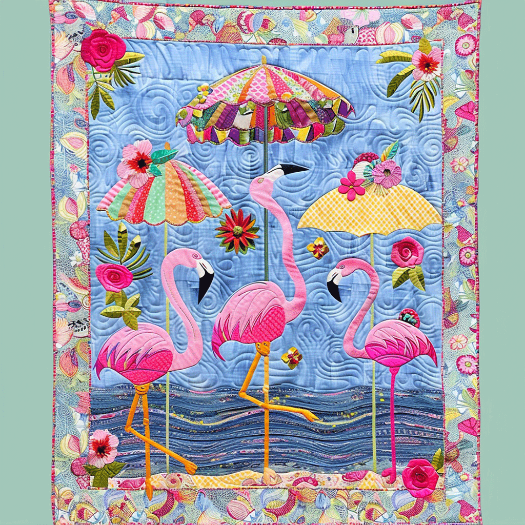 Flamingo Oasis Quiltet Tæppe