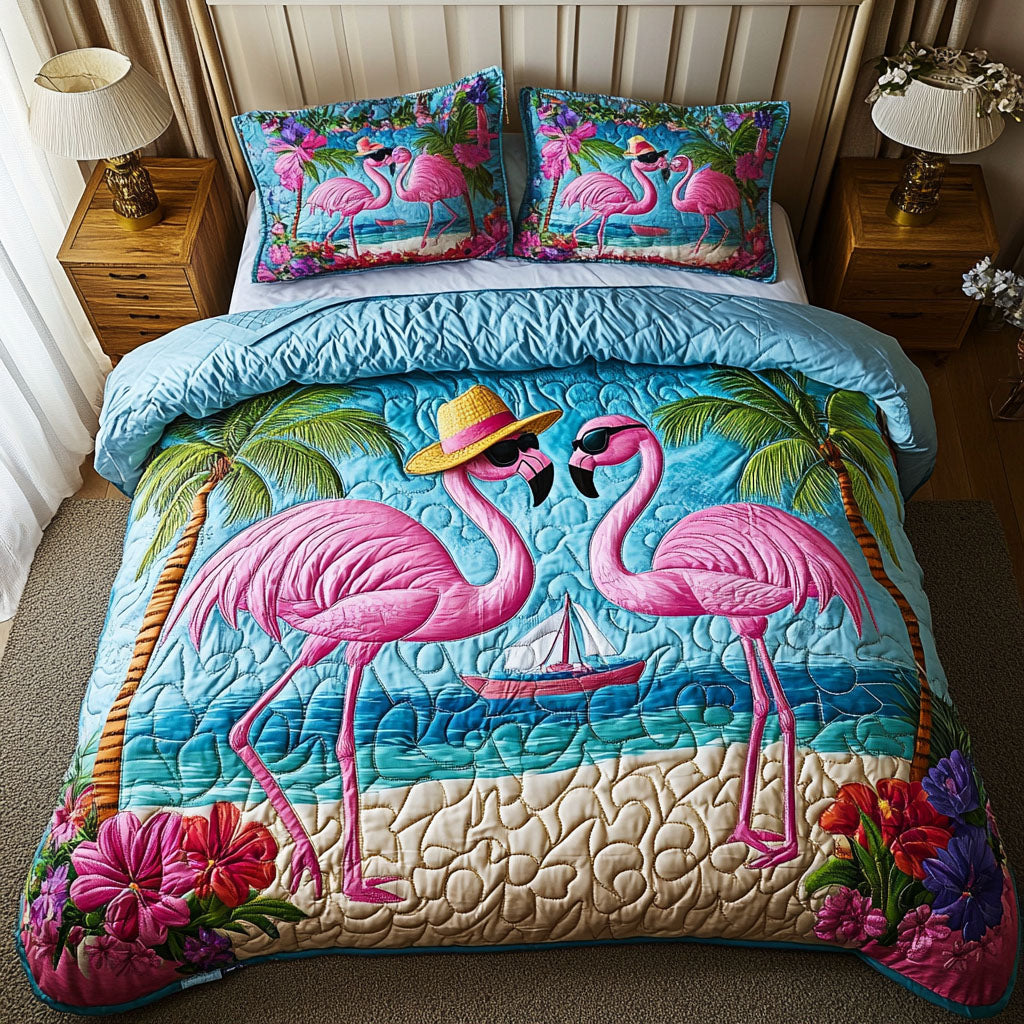 Flamingo Paradise 3-delt quiltet sengetøjssæt