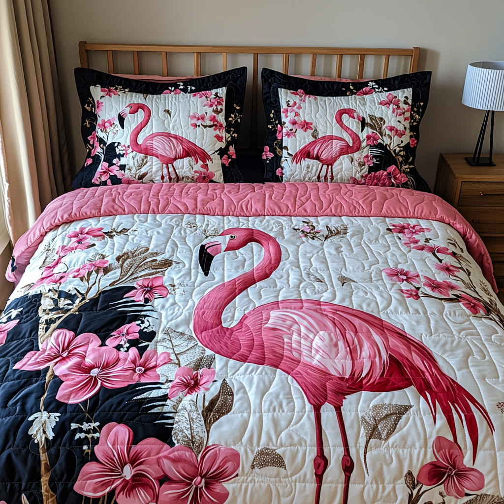 Flamingo 3-delt quiltet sengetøjssæt