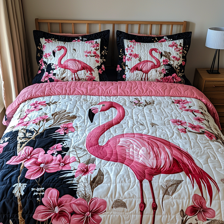 Flamingo 3-delt quiltet sengetøjssæt