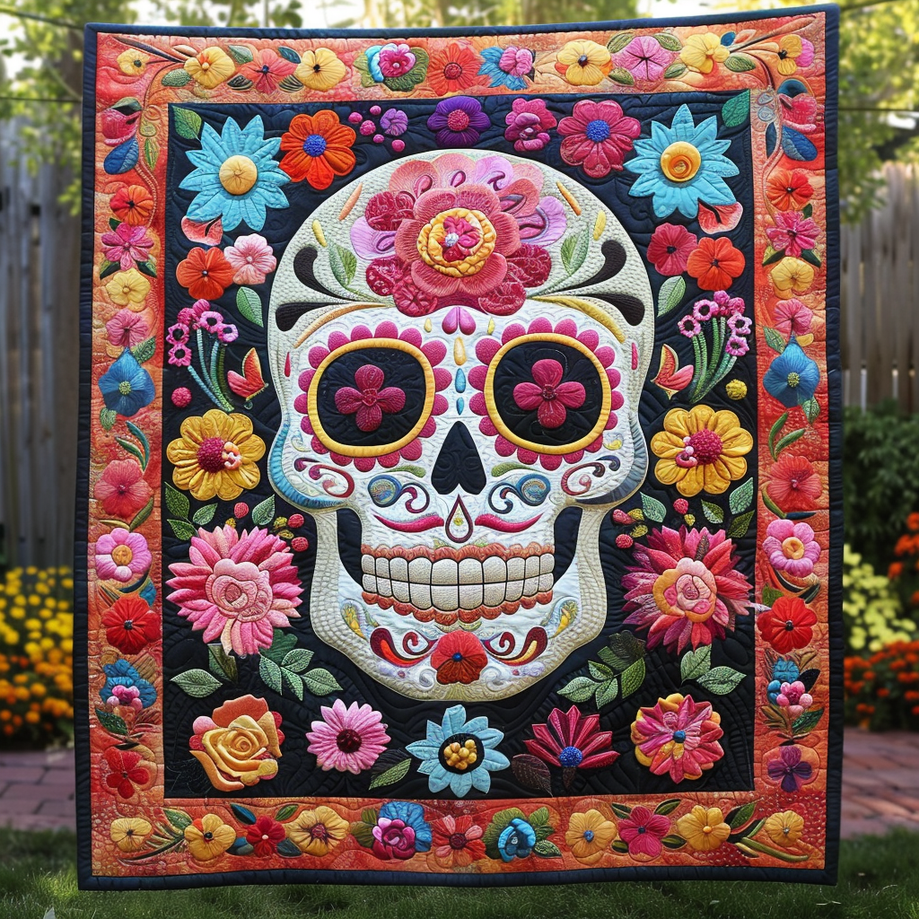Blomster Sukkerkranie Quilted Tæppe