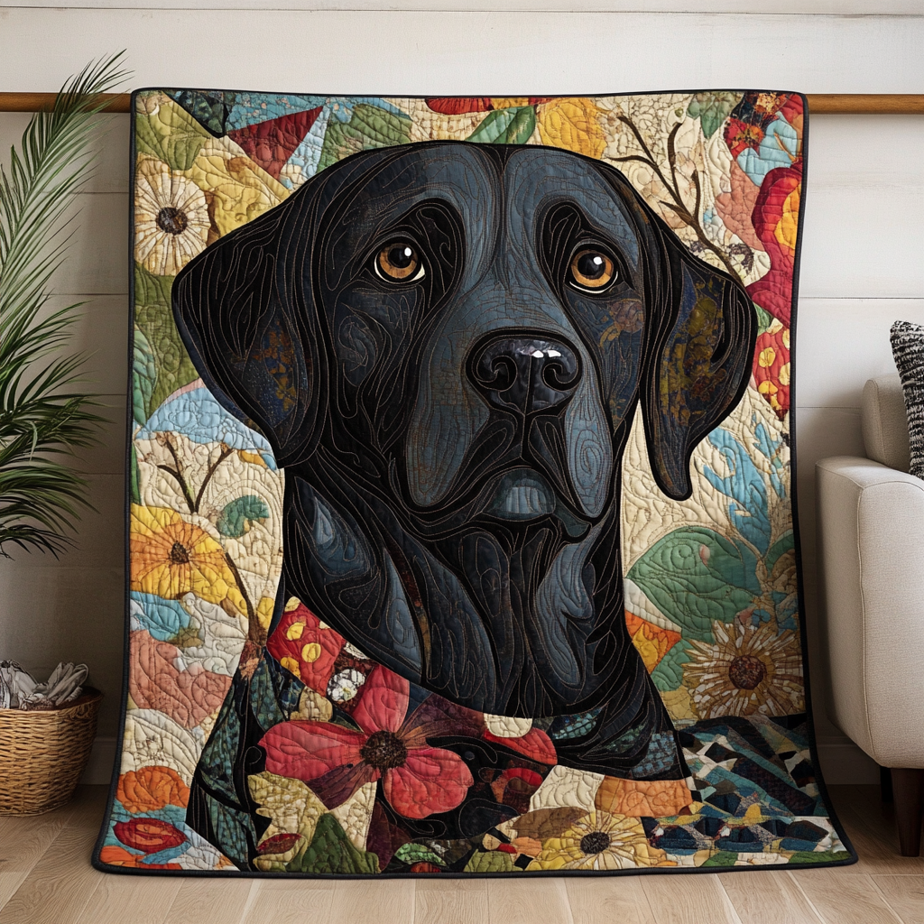 Blomster Labrador Design Quiltet Tæppe