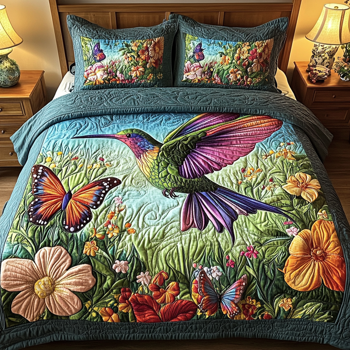 Hummingbird 3-delt quiltet sengetøjssæt