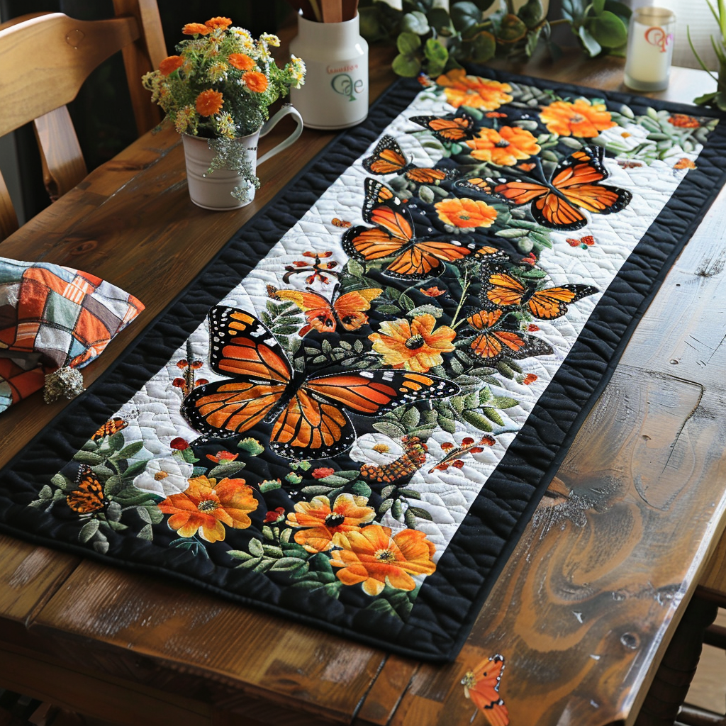 Fladrende Monarch Sommerfugle Quilted Bordløber