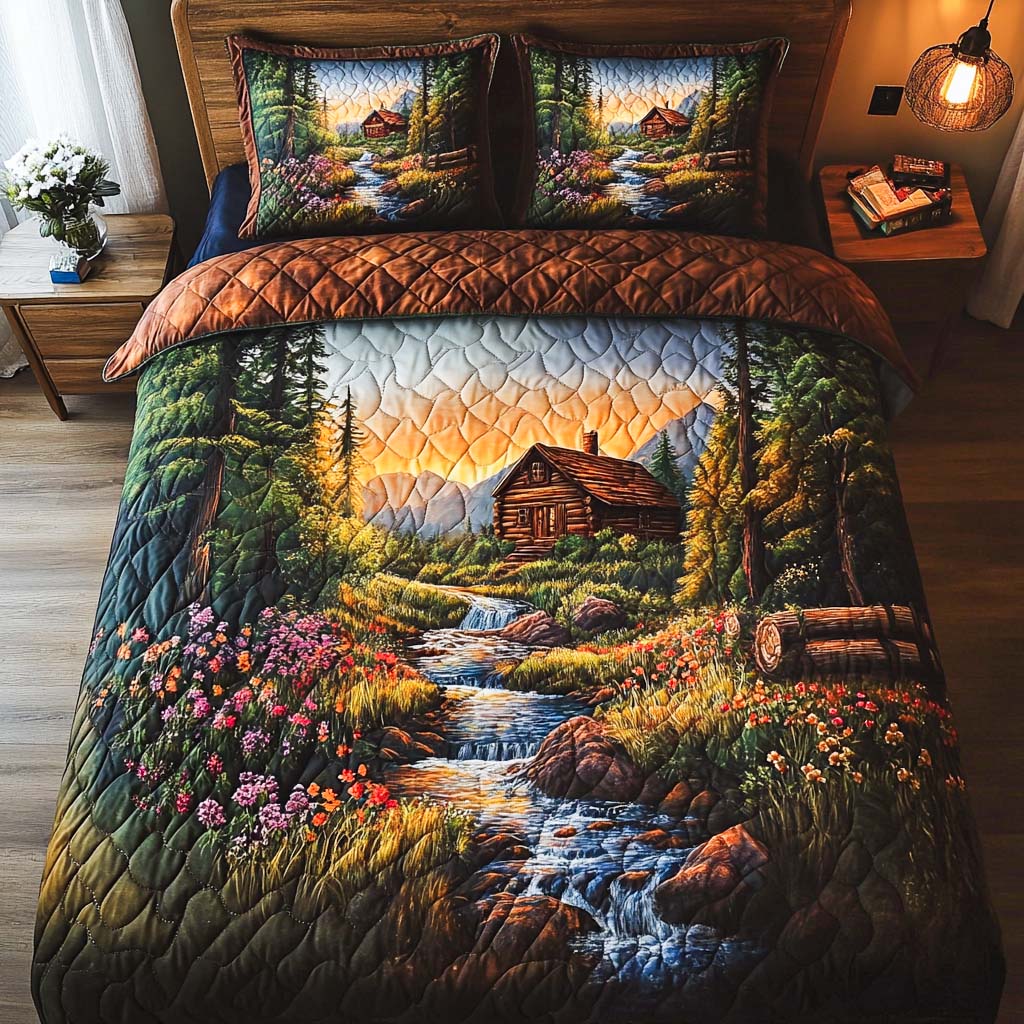 Log Cabin 3-Piece Quilted Bedding Set