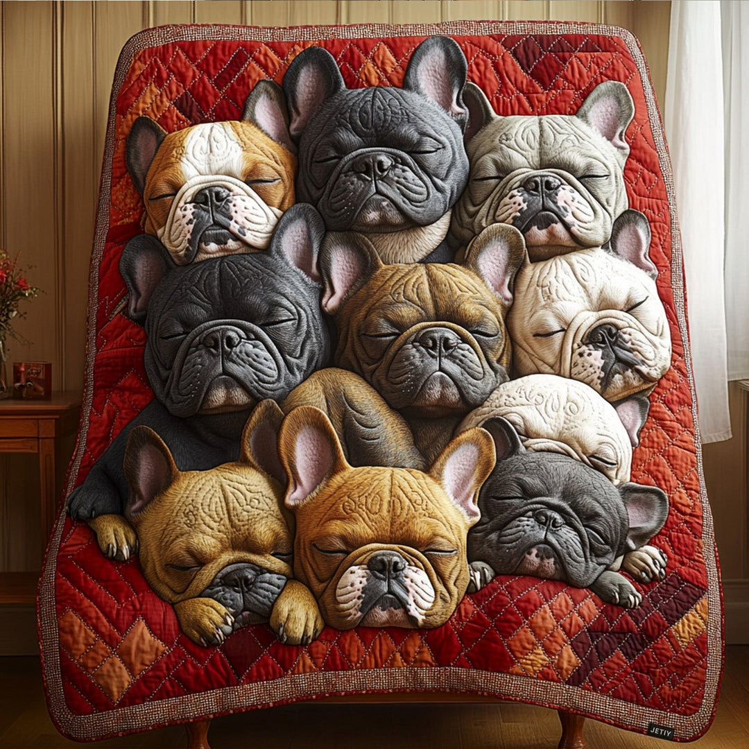 Fransk Bulldog Fiesta Quiltet Tæppe
