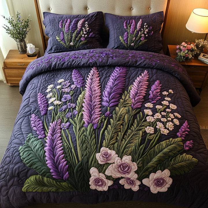 Lavendel 3-delt quiltet sengetøjssæt