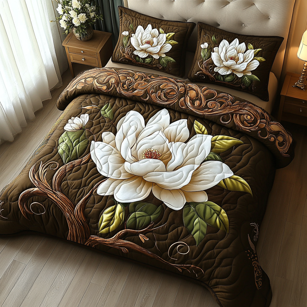 Magnolia 3-delt quiltet sengetøjssæt