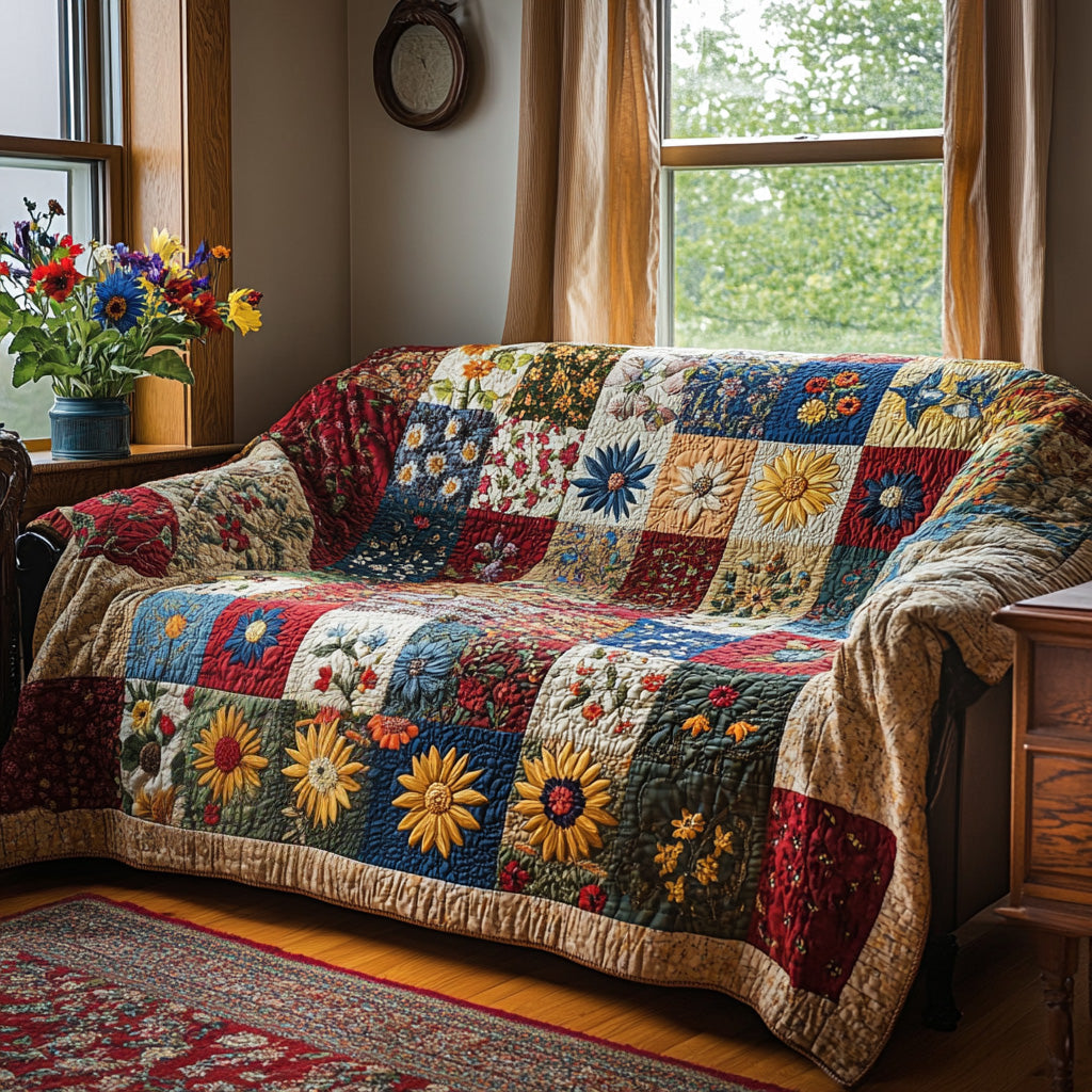 Gylden Daisy Felt Quiltet Sofa Dække