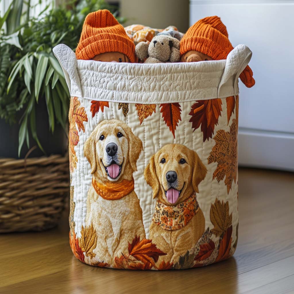 Golden Retriever Natteglans Quiltet Vasketøjskurv
