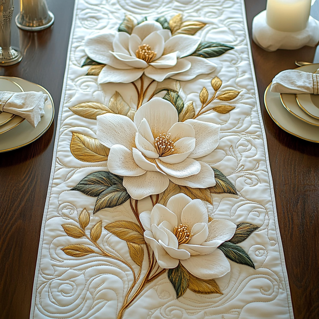 Guld Magnolia Quilted Bordløber